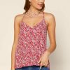 Clothing Skies Are Blue | Skies Are Blue Floral Color Block Strappy Cami Tops Fiery Red Floral