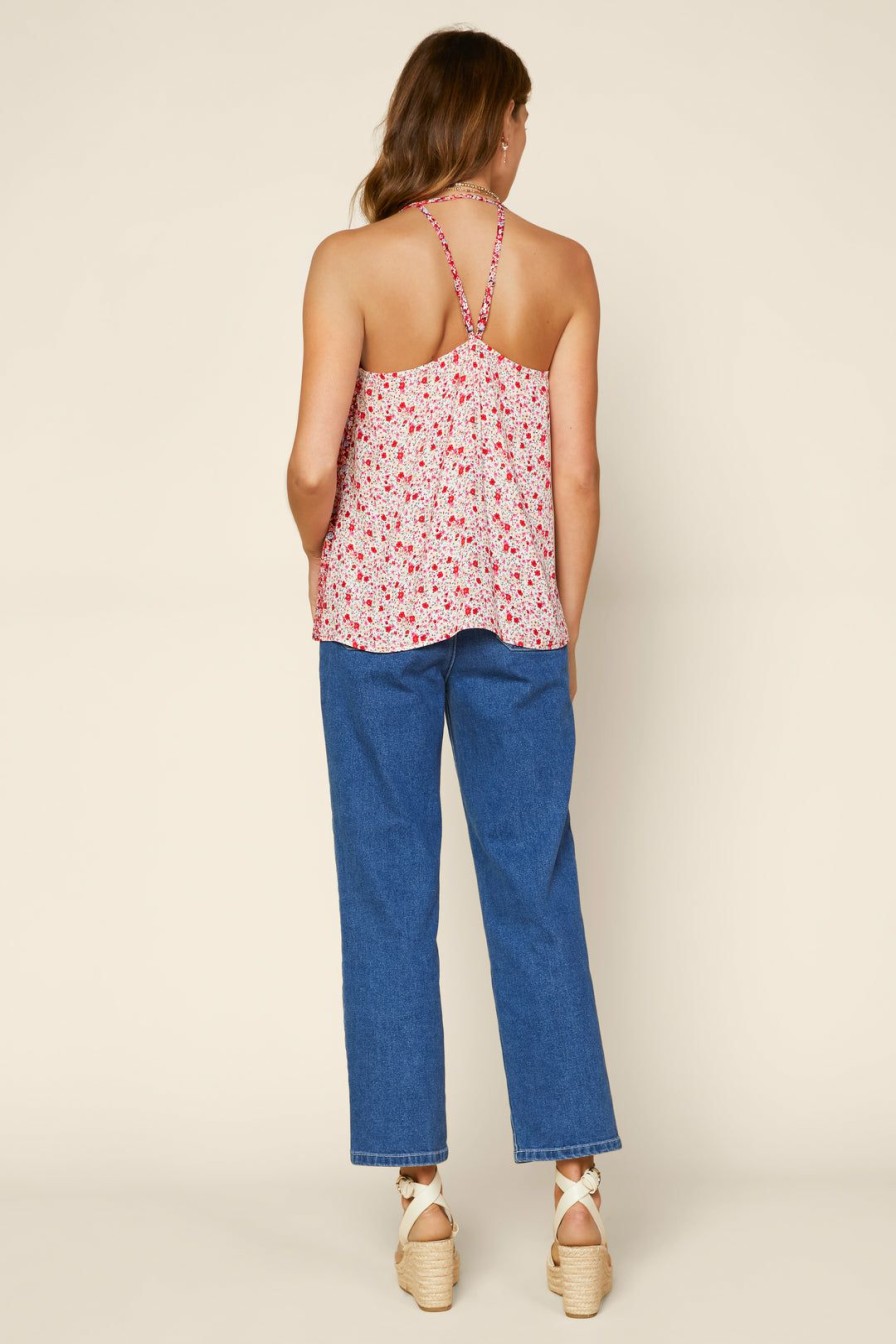 Clothing Skies Are Blue | Skies Are Blue Floral Color Block Strappy Cami Tops Fiery Red Floral