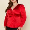 Plus Size Skies Are Blue | Skies Are Blue Plus Size Zoya Satin Shirred Top Clothing Fiery Red