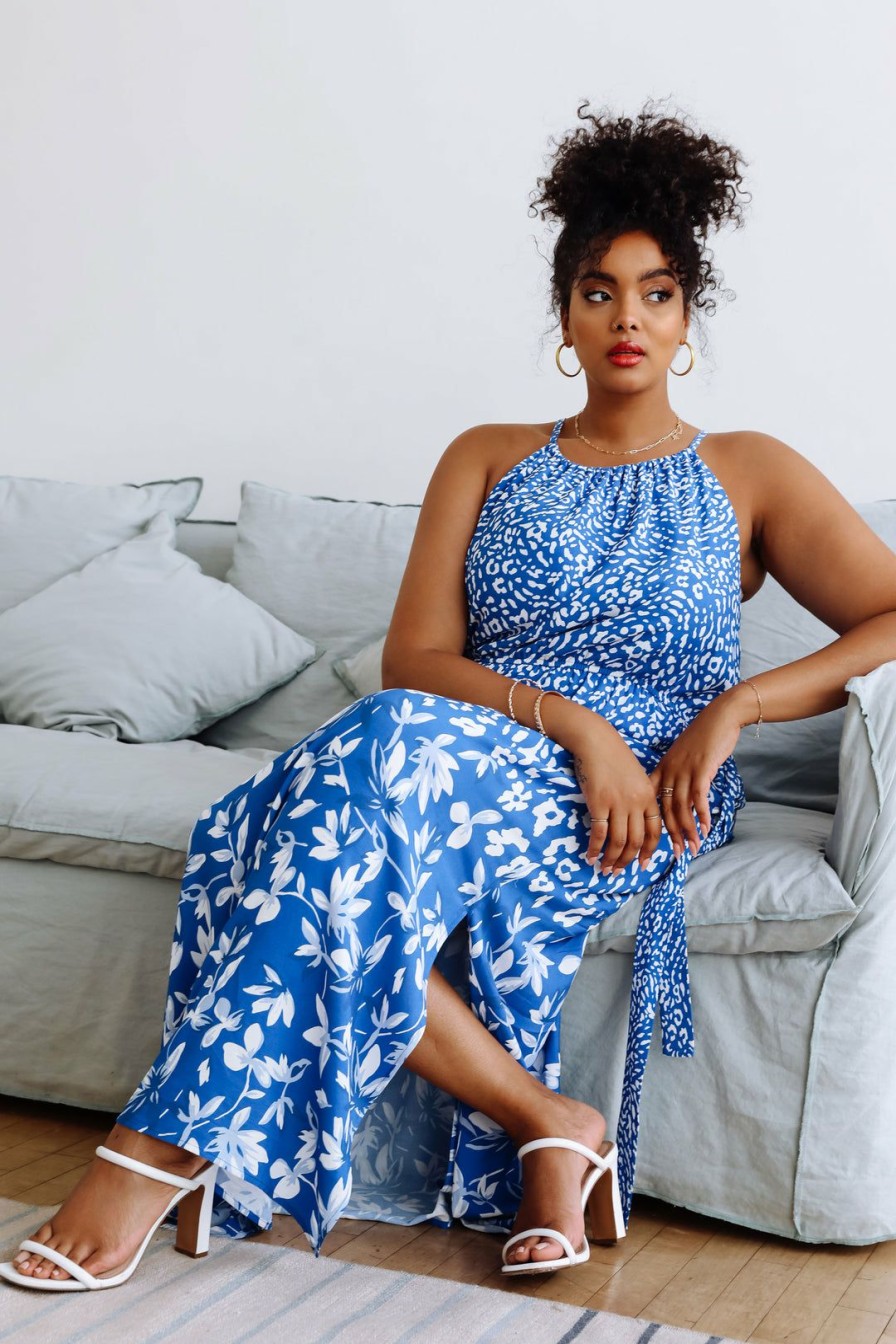 Plus Size Skies Are Blue | Skies Are Blue Clothing Plus Size Ashley Floral Maxi Dress Ocean Blue