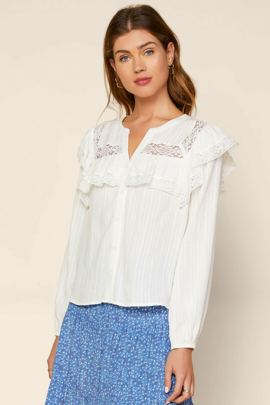 Clothing Skies Are Blue | Skies Are Blue Tops Lace Ruffled Blouse Fence White