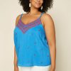 Plus Size Skies Are Blue | Skies Are Blue Plus Size Embroidered Cami Clothing Ocean Blue-Red