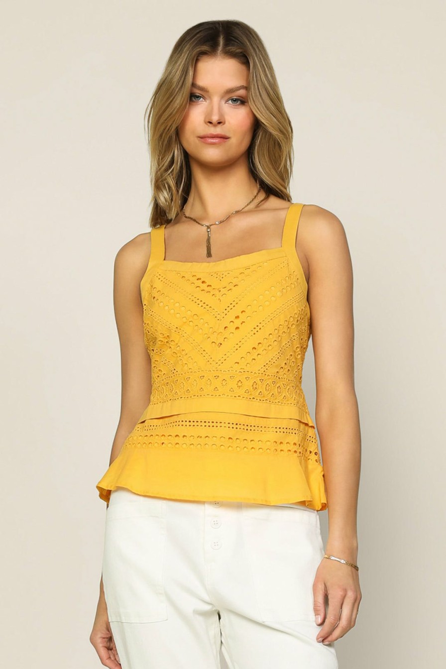 Clothing Skies Are Blue | Skies Are Blue Sleeveless Eyelet Top Mellow Yellow