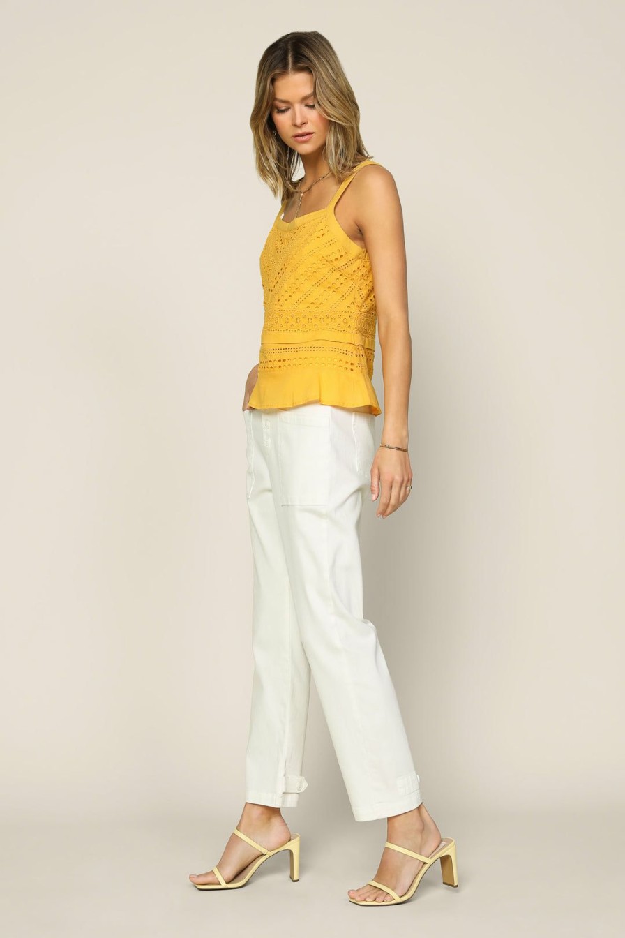 Clothing Skies Are Blue | Skies Are Blue Sleeveless Eyelet Top Mellow Yellow