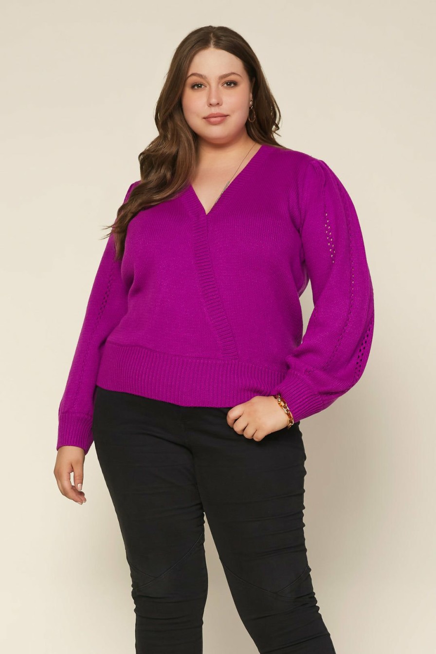 Plus Size Skies Are Blue | Skies Are Blue Plus Size Pointelle Wrap Sweater Violet