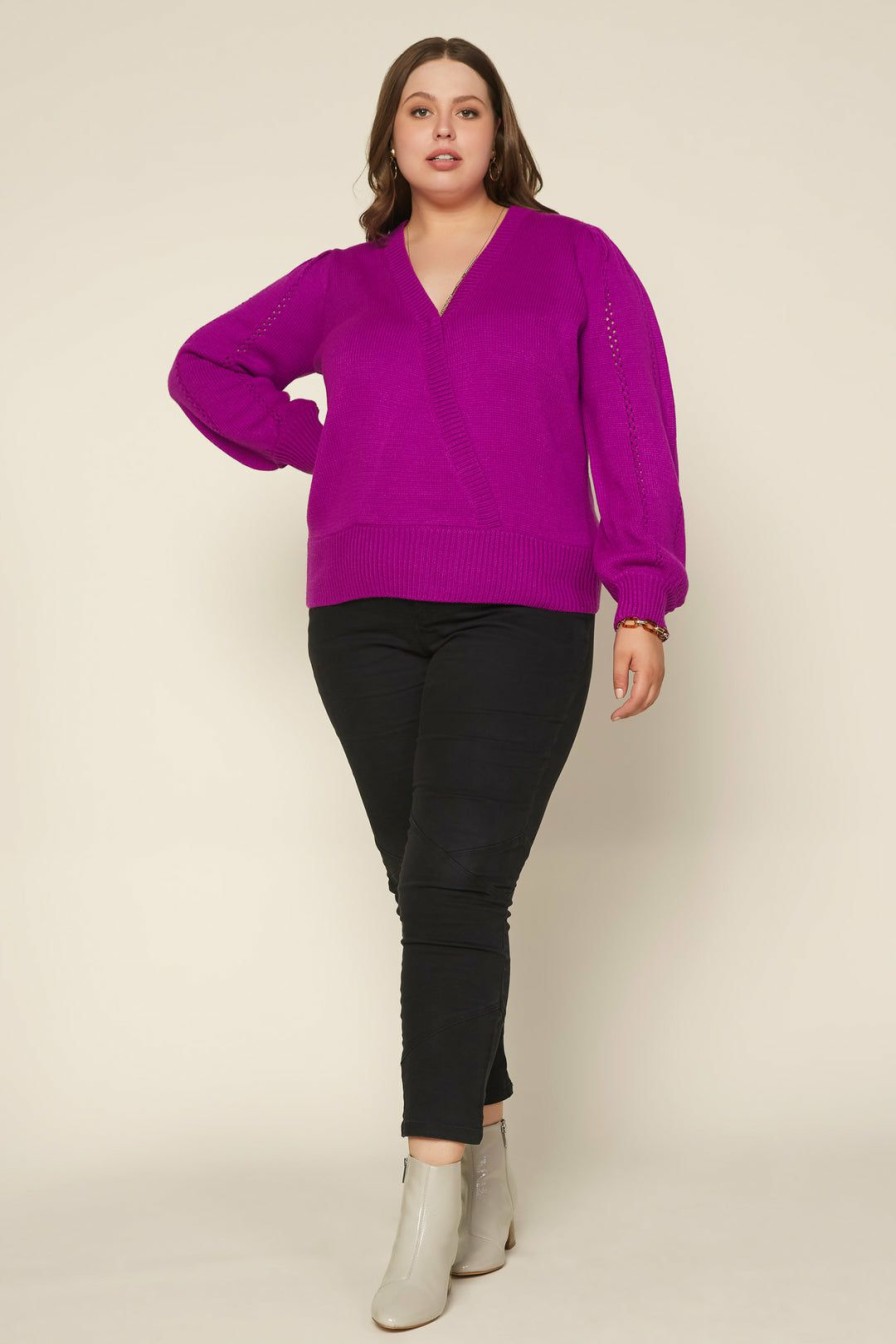 Plus Size Skies Are Blue | Skies Are Blue Plus Size Pointelle Wrap Sweater Violet