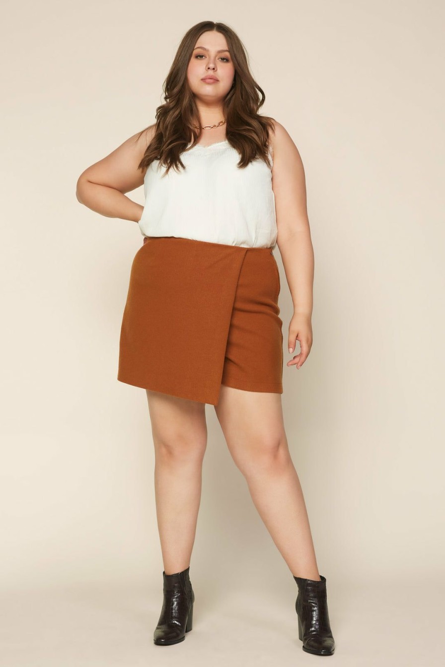 Clothing Skies Are Blue | Skies Are Blue Plus Size Front Wrap Skort Clothing Camel