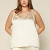 Clothing Skies Are Blue | Skies Are Blue Plus Size Satin Knotted Strap Cami Cream