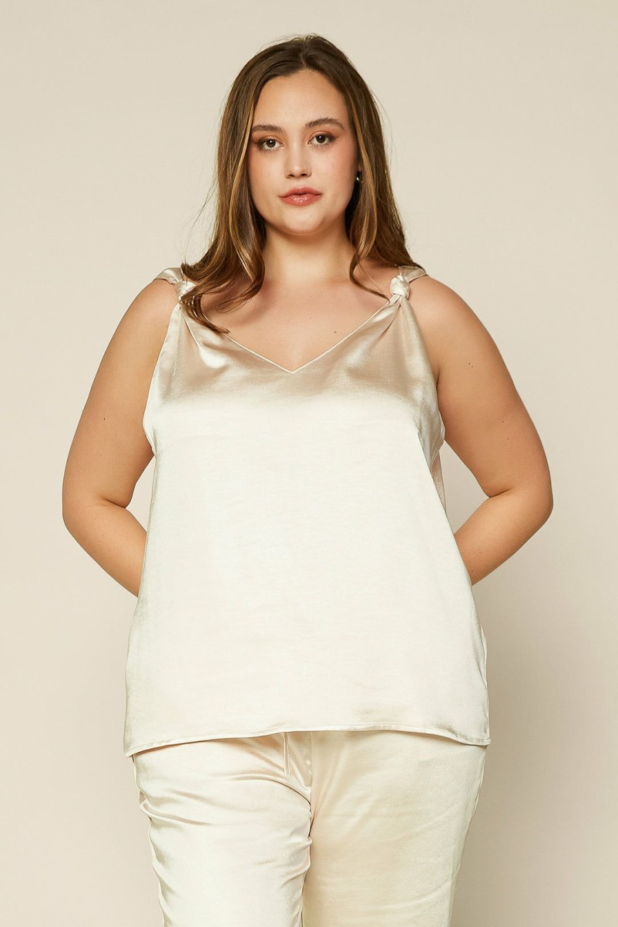 Clothing Skies Are Blue | Skies Are Blue Plus Size Satin Knotted Strap Cami Cream