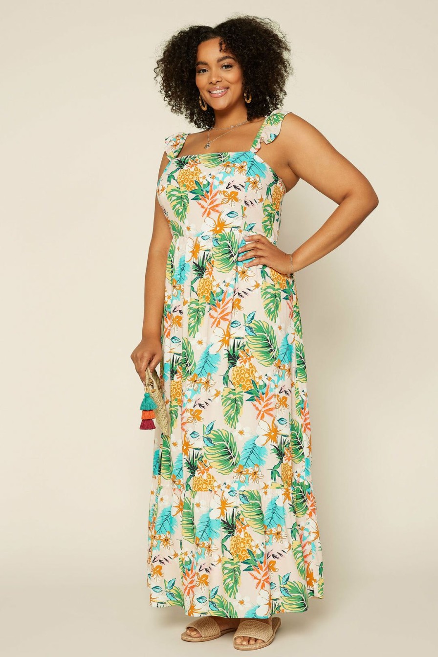 Plus Size Skies Are Blue | Skies Are Blue Clothing Plus Size Elliot Botanical Maxi Dress Tropical Green