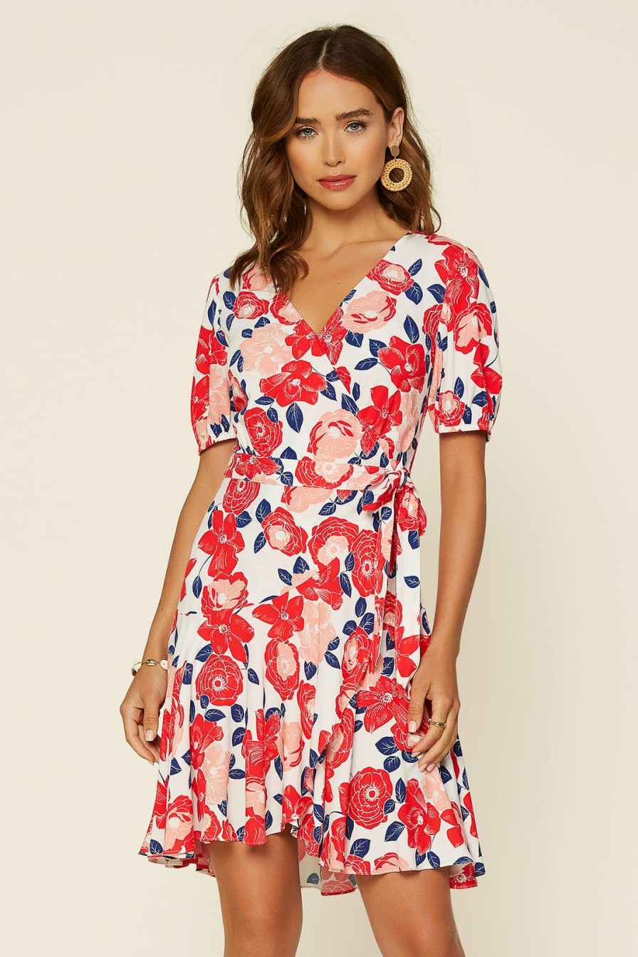 Clothing Skies Are Blue | Skies Are Blue Adlyn Floral Wrap Dress Off White-Red Floral