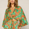 Clothing Skies Are Blue | Skies Are Blue Tropical Print Kimono Top New In Clothing Green Orange