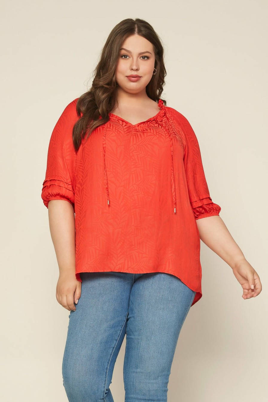 Plus Size Skies Are Blue | Skies Are Blue Plus Size Jacquard Pleated Blouse Clothing Coral