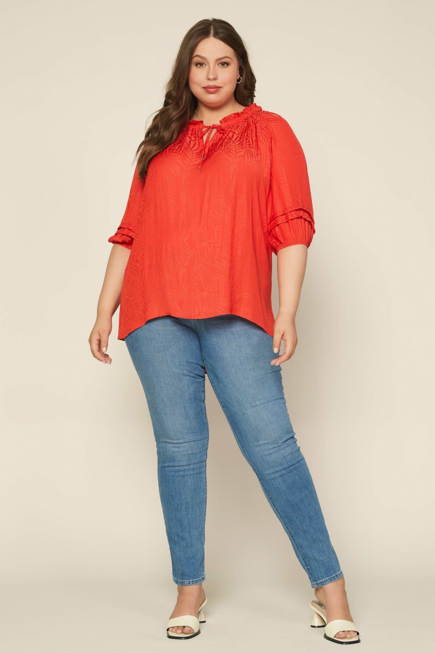 Plus Size Skies Are Blue | Skies Are Blue Plus Size Jacquard Pleated Blouse Clothing Coral