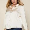 Clothing Skies Are Blue | Skies Are Blue Clothing Plus Size Satin Button Down Shirt Ivory