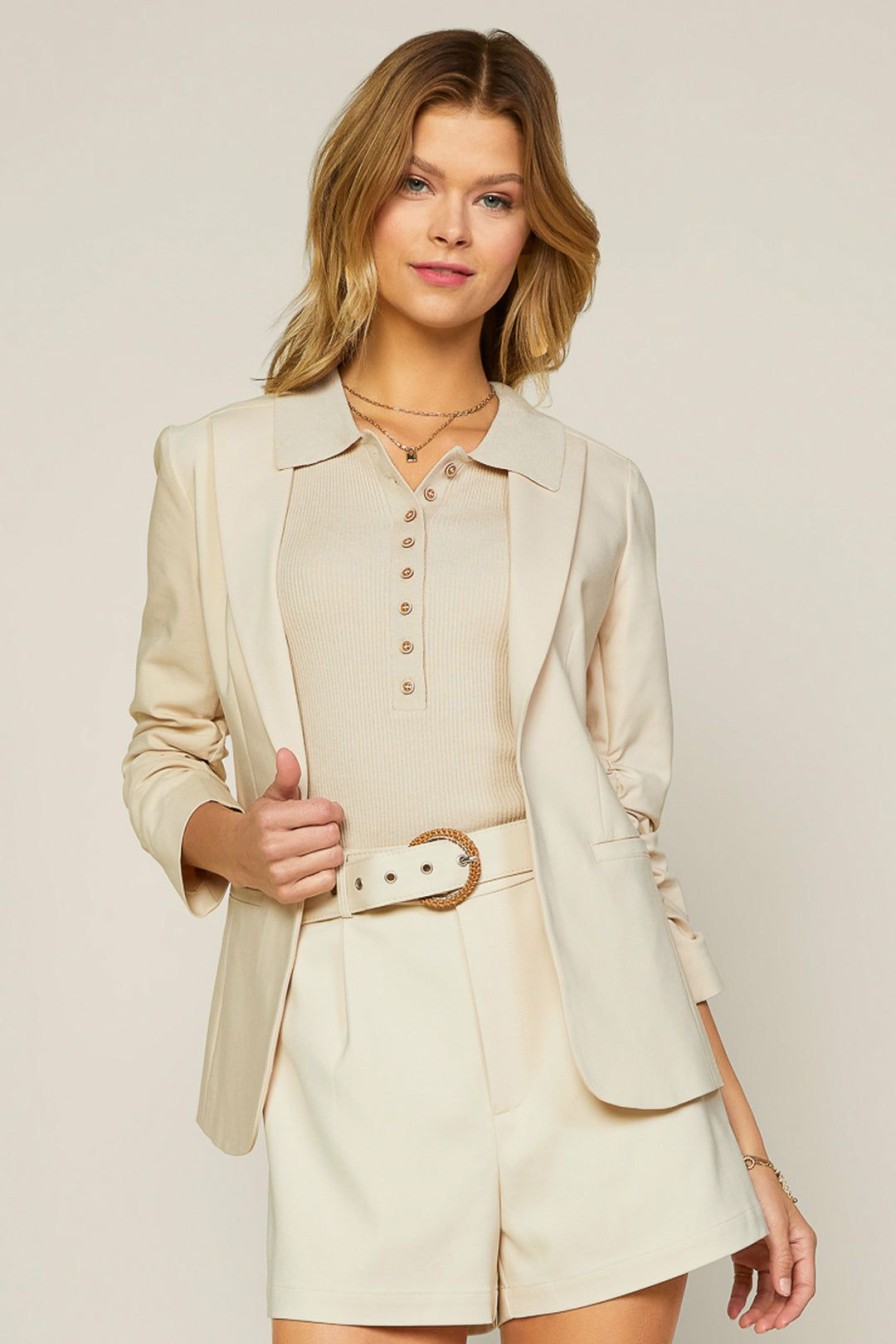 Clothing Skies Are Blue | Skies Are Blue Ruched Sleeve Blazer Bisque Beige