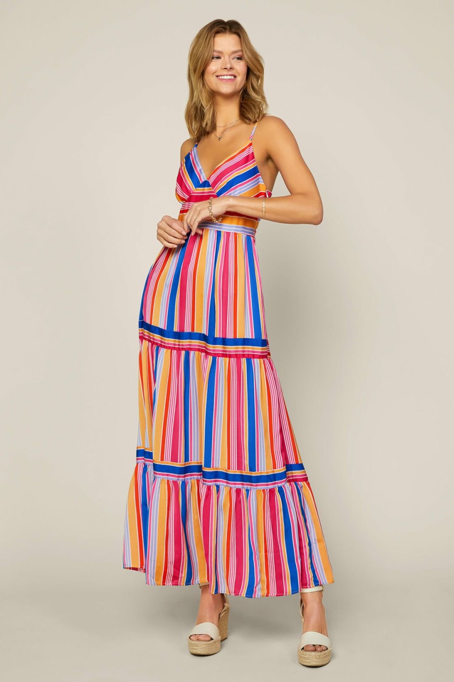 Clothing Skies Are Blue | Skies Are Blue New In Clothing Multi Stripe Maxi Dress Blue Pink Orange