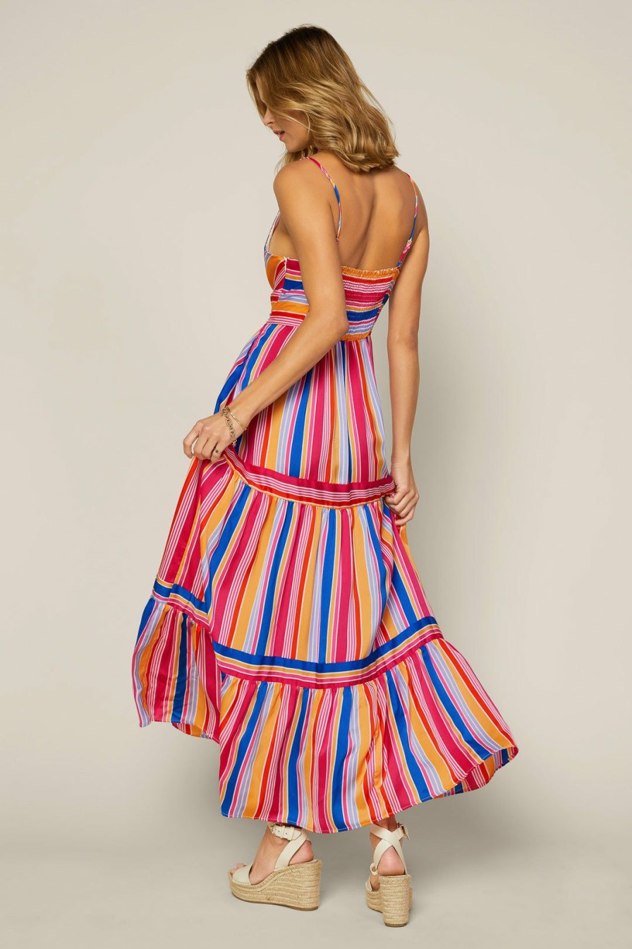 Clothing Skies Are Blue | Skies Are Blue New In Clothing Multi Stripe Maxi Dress Blue Pink Orange