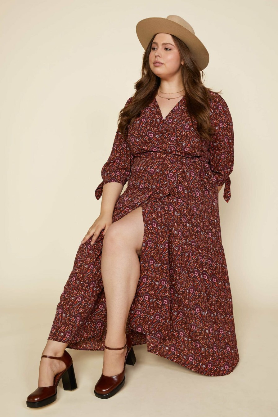 Plus Size Skies Are Blue | Skies Are Blue Plus Size Floral Smocked Maxi Dress Burgundy