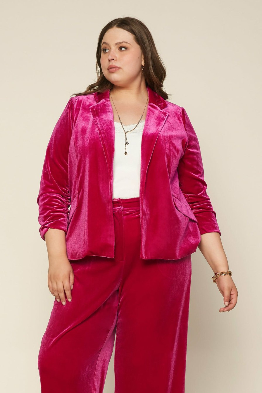 Plus Size Skies Are Blue | Skies Are Blue Plus Size Ruched Velvet Blazer Magenta