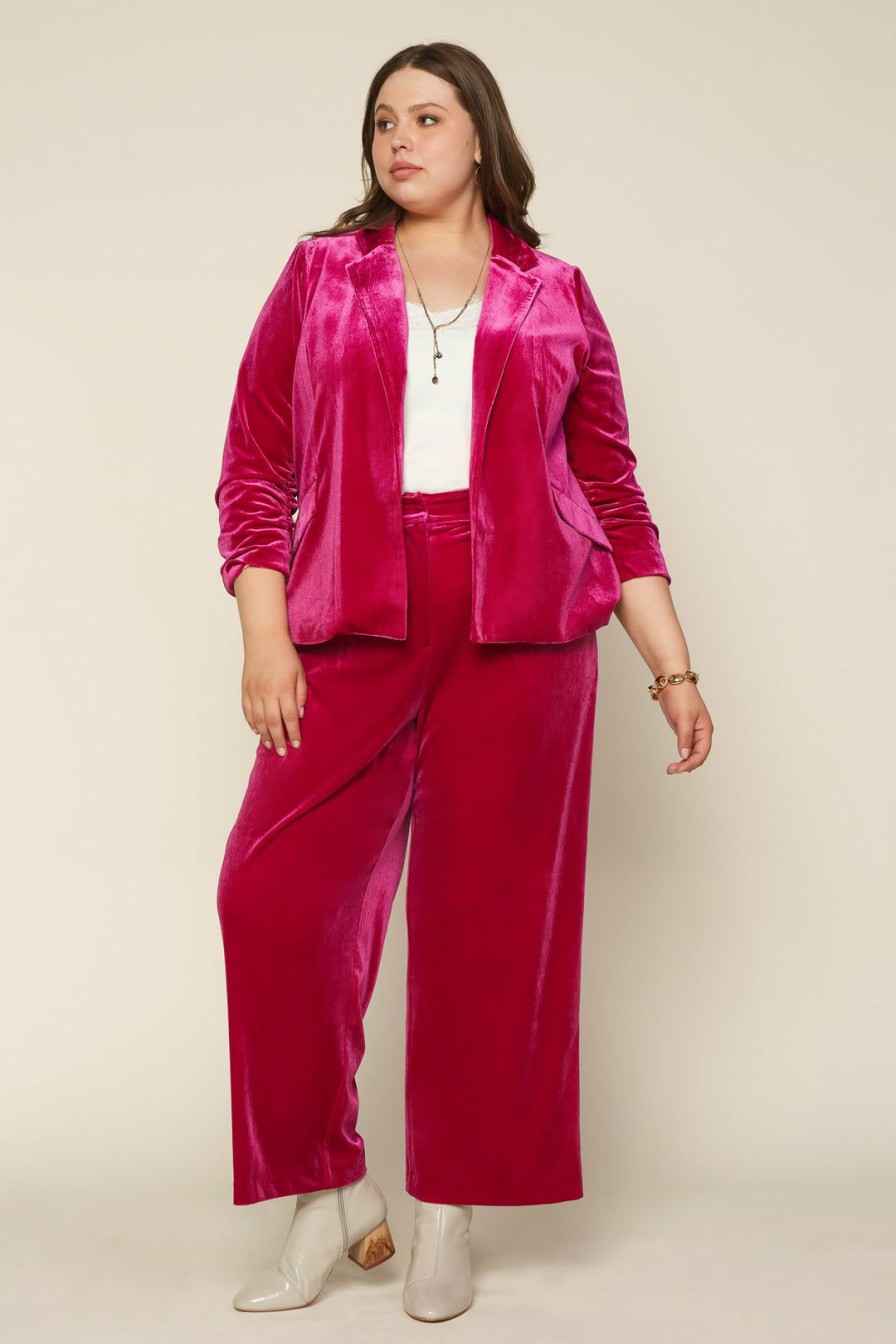 Plus Size Skies Are Blue | Skies Are Blue Plus Size Ruched Velvet Blazer Magenta