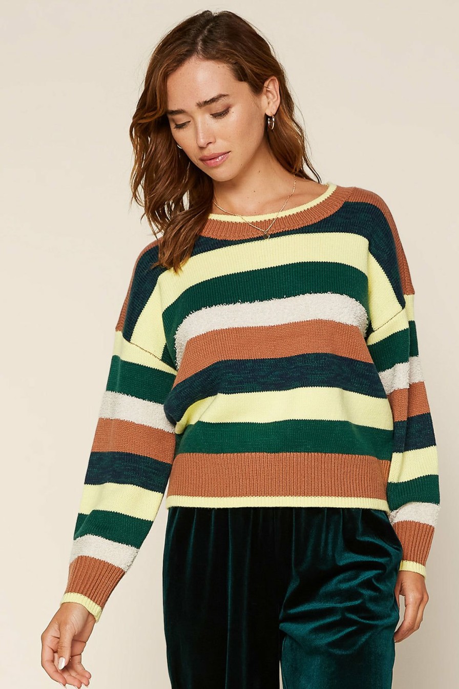 Clothing Skies Are Blue | Skies Are Blue Rosie Multi Striped Sweater Lime-Green