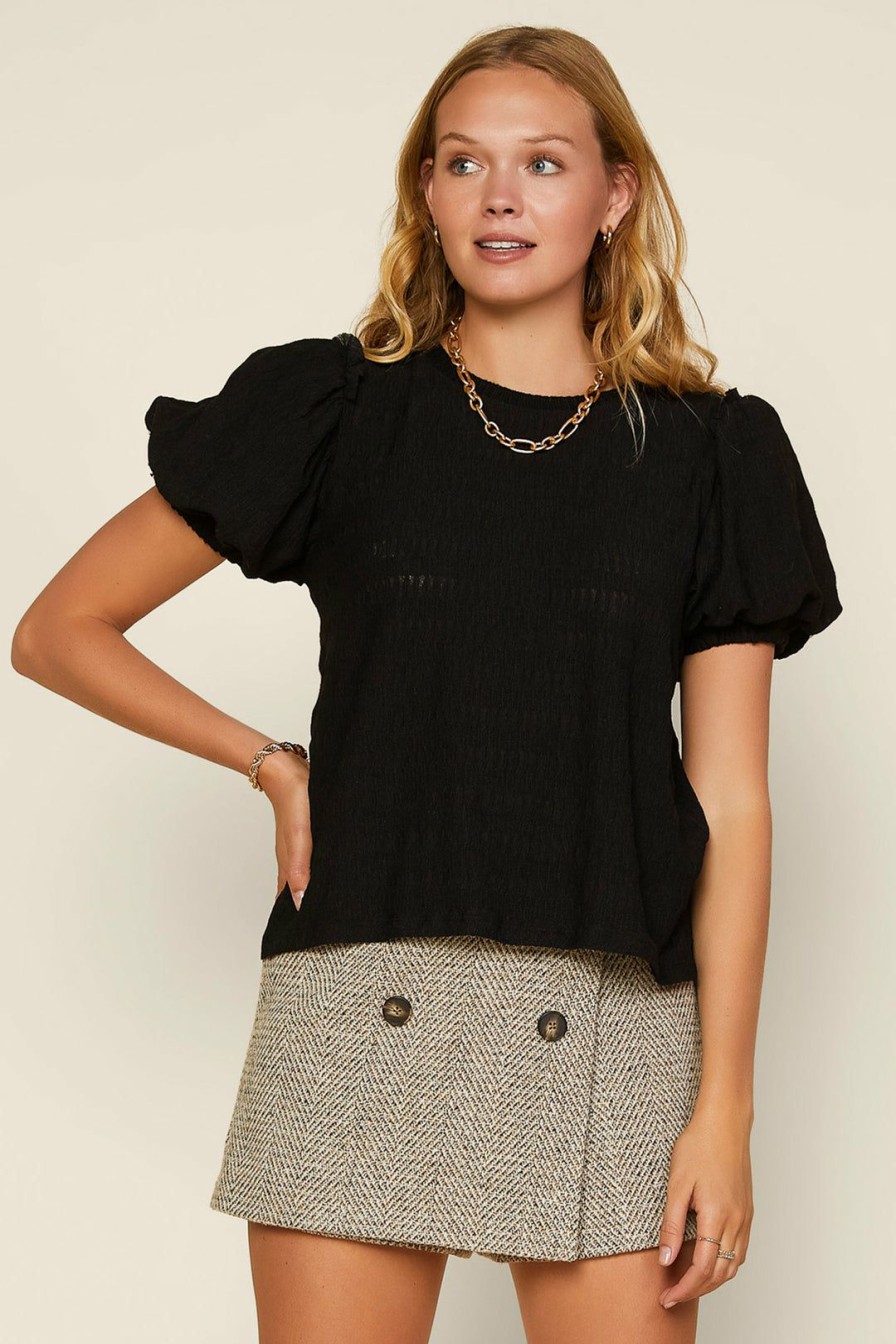 Clothing Skies Are Blue | Skies Are Blue Clothing Puffed Sleeve Knit Top Black