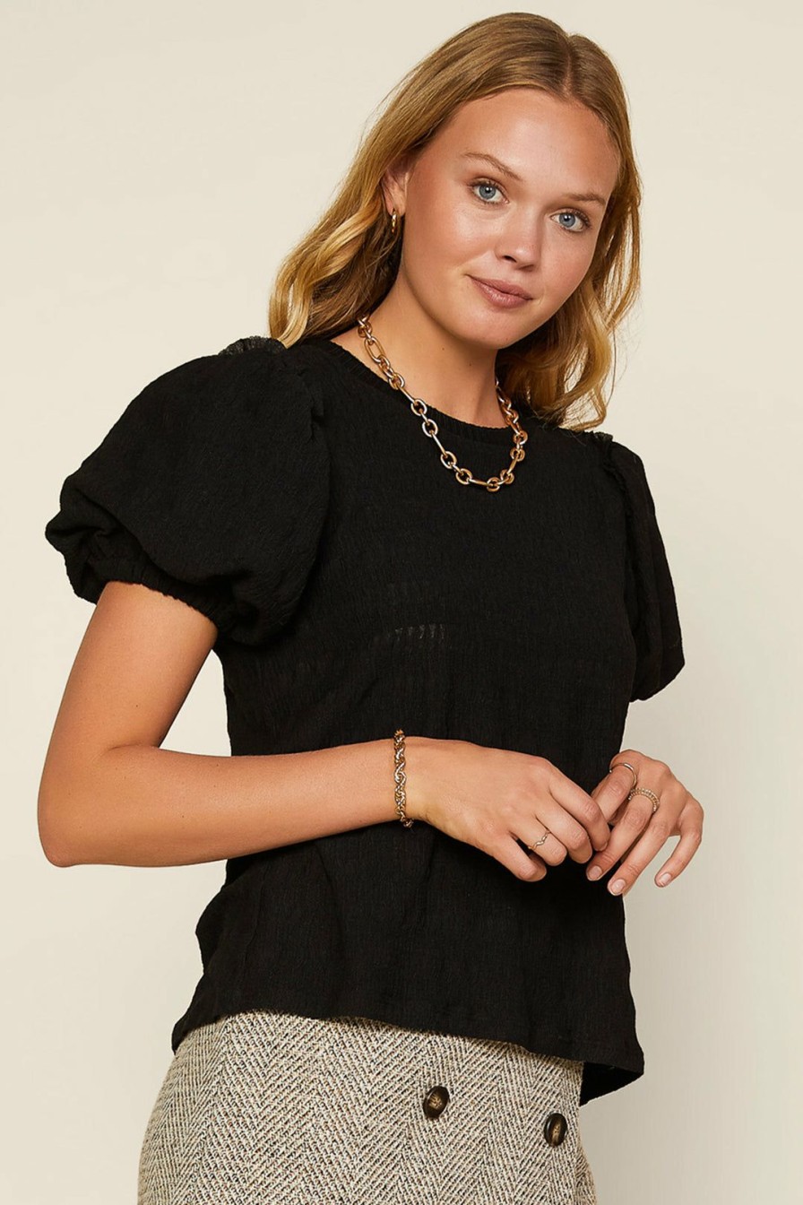 Clothing Skies Are Blue | Skies Are Blue Clothing Puffed Sleeve Knit Top Black