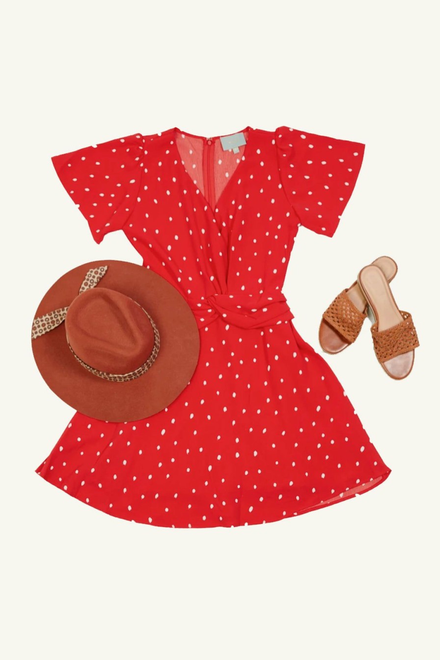 Clothing Skies Are Blue | Skies Are Blue Front Twist Dot Dress Red