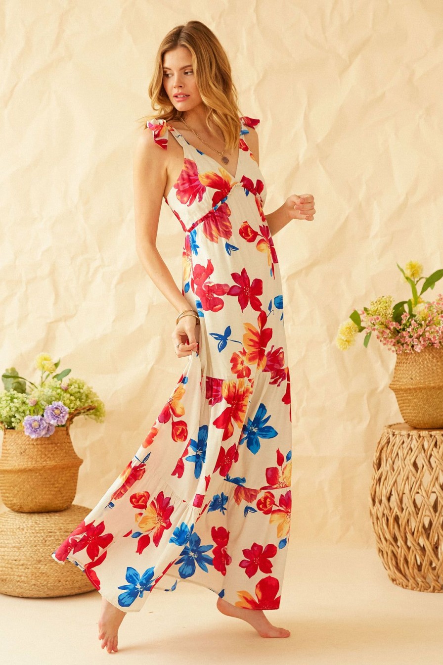 Clothing Skies Are Blue | Skies Are Blue Clothing Flora Maxi Dress Cream Red Floral