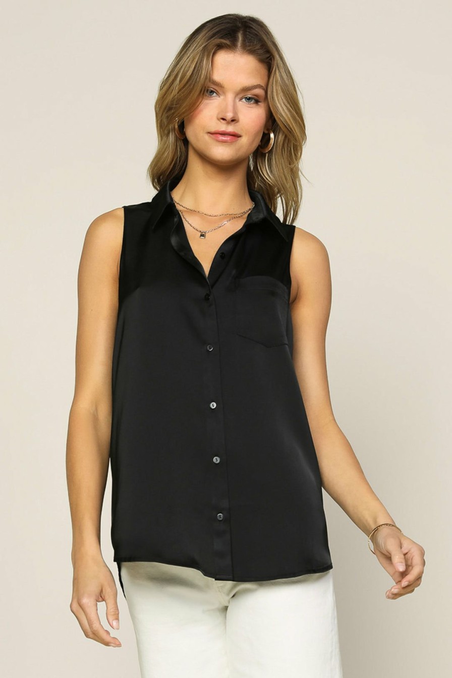 Clothing Skies Are Blue | Skies Are Blue New In Clothing Sleeveless Button Down Top Black