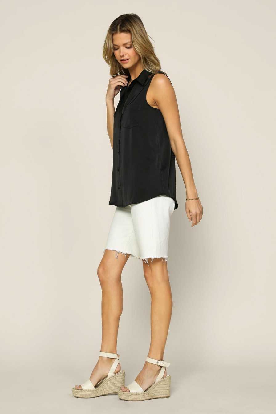 Clothing Skies Are Blue | Skies Are Blue New In Clothing Sleeveless Button Down Top Black