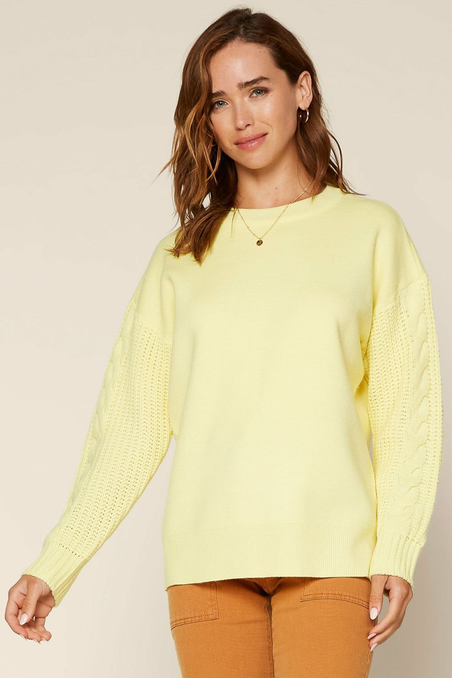 Clothing Skies Are Blue | Skies Are Blue Cable Knit Sleeve Sweater Clothing Lime