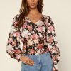 Clothing Skies Are Blue | Skies Are Blue Puff Sleeve Floral Blouse Clothing Black/Pink