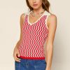 Clothing Skies Are Blue | Skies Are Blue Zigzag Collared Knit Top Clothing Red Ivory