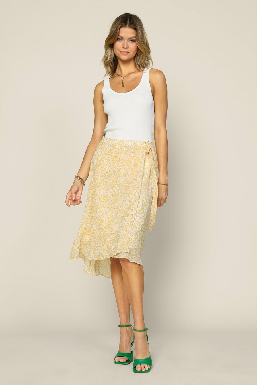 Clothing Skies Are Blue | Skies Are Blue New In Clothing Floral Wrap Midi Skirt Ivory Yellow