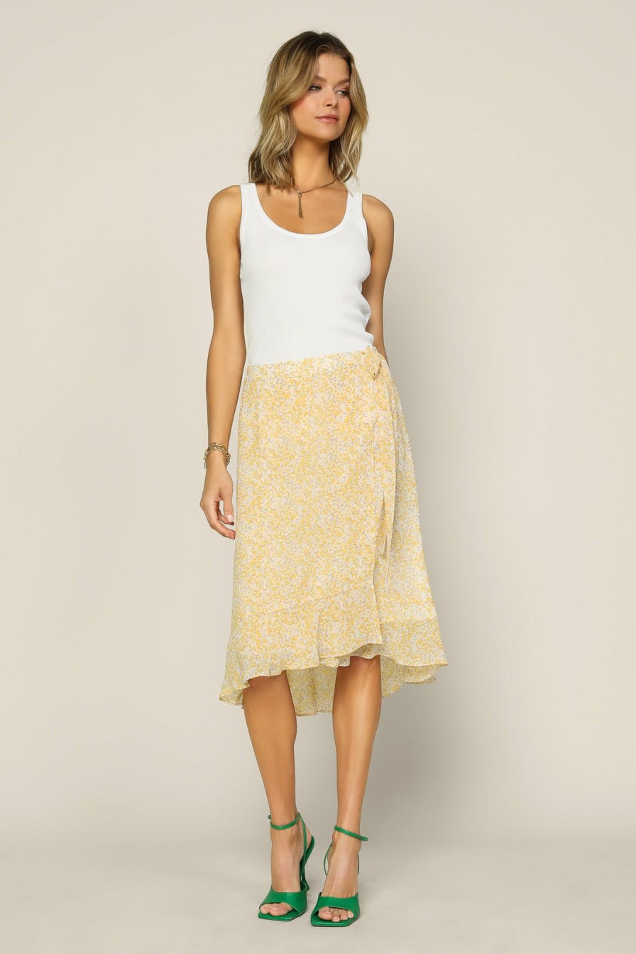 Clothing Skies Are Blue | Skies Are Blue New In Clothing Floral Wrap Midi Skirt Ivory Yellow