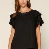 Clothing Skies Are Blue | Skies Are Blue Lace Trim Ruffled Top Black