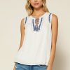 Clothing Skies Are Blue | Skies Are Blue Embroidered Tassel Tie Top Clothing Off White-Cobalt