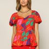 Clothing Skies Are Blue | Skies Are Blue New In Clothing Tropical Print Peplum Top Red Multi Print