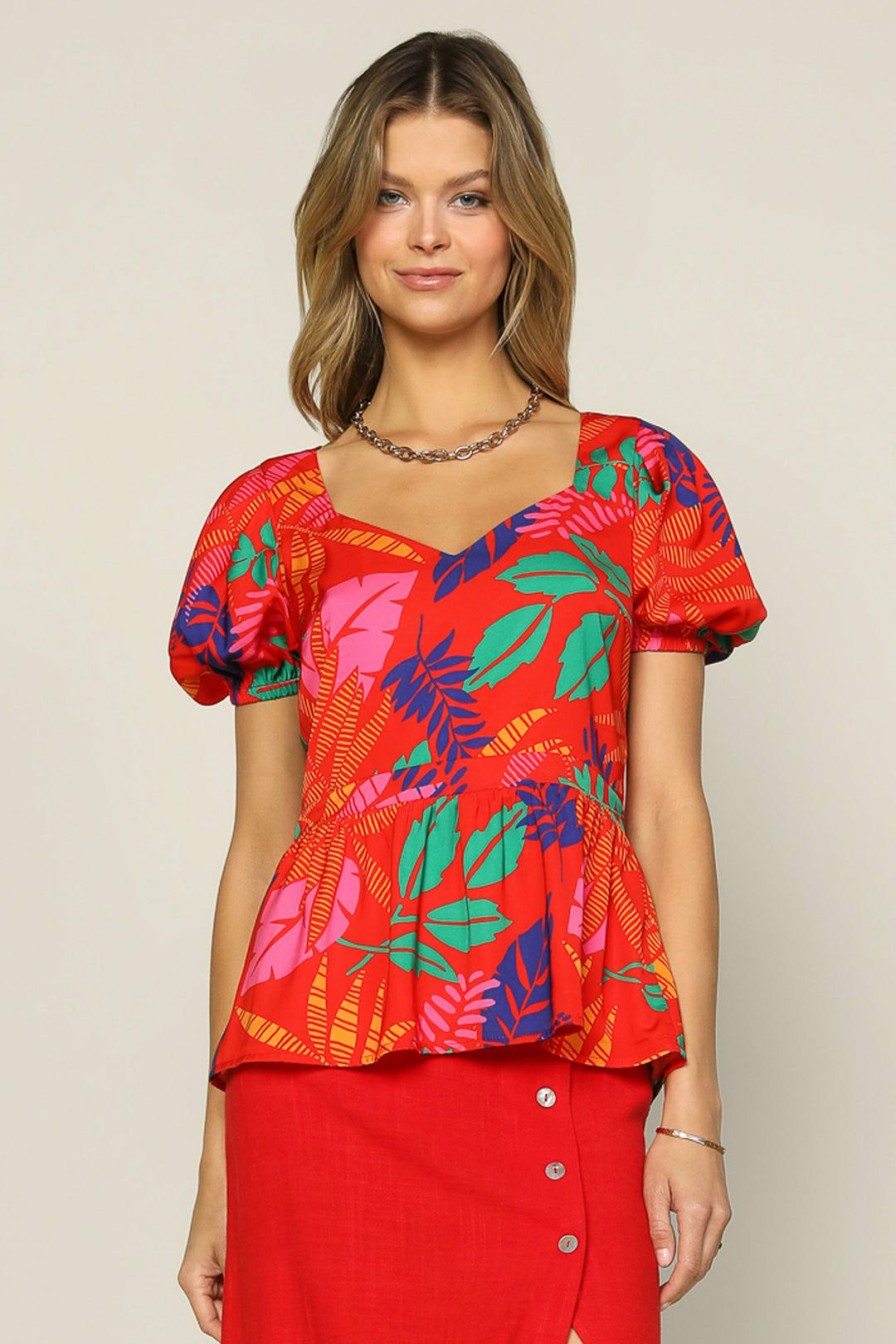 Clothing Skies Are Blue | Skies Are Blue New In Clothing Tropical Print Peplum Top Red Multi Print