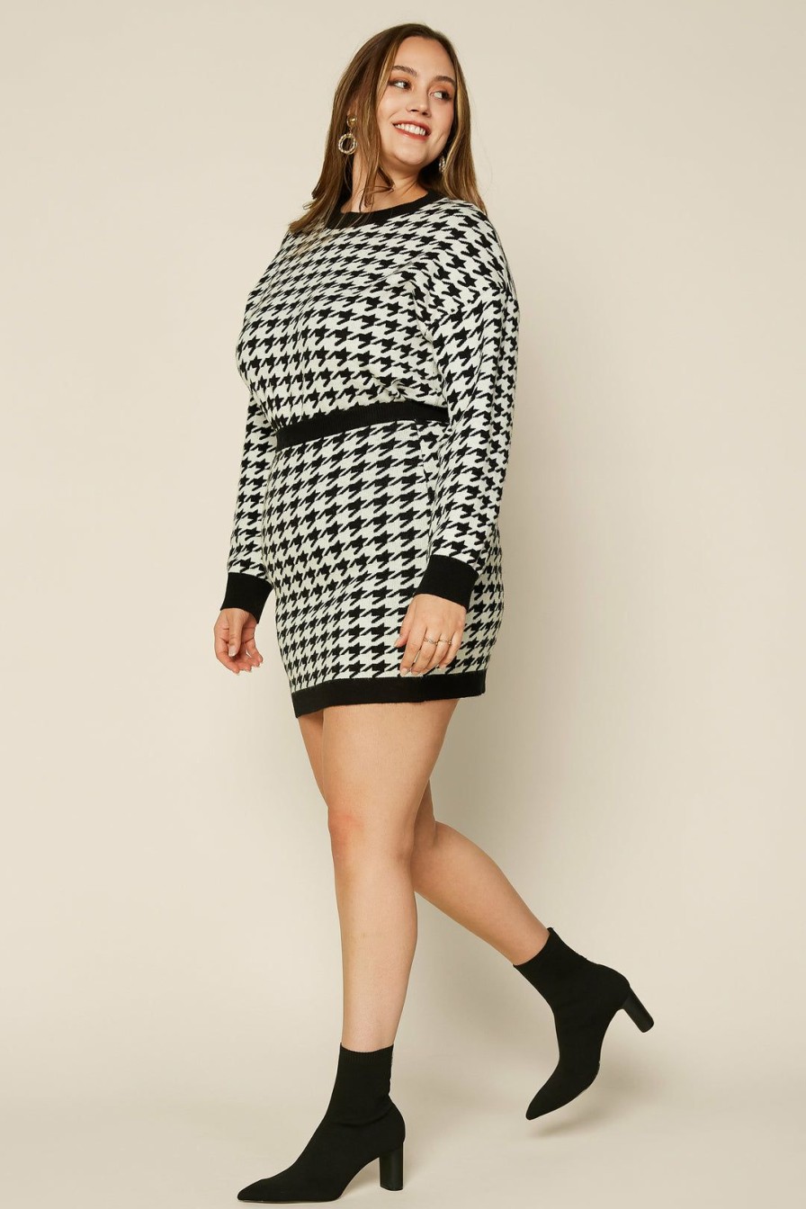 Plus Size Skies Are Blue | Skies Are Blue Plus Size Houndstooth Knit Skirt Clothing Black-White