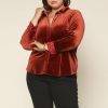 Plus Size Skies Are Blue | Skies Are Blue Plus Size Velvet Button Down Top Clothing Rust