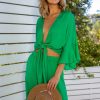 Clothing Skies Are Blue | Skies Are Blue Front Tie Kimono Top Kelly-Green