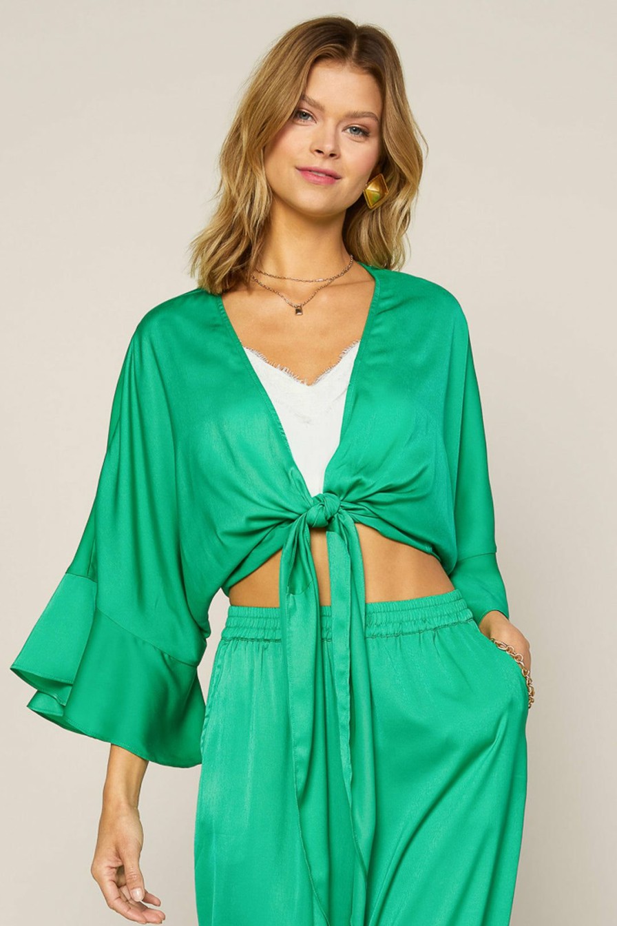 Clothing Skies Are Blue | Skies Are Blue Front Tie Kimono Top Kelly-Green