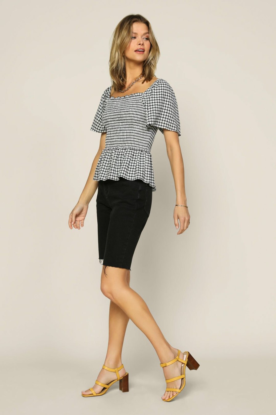 Clothing Skies Are Blue | Skies Are Blue Gingham Smocked Top New In Clothing Black White