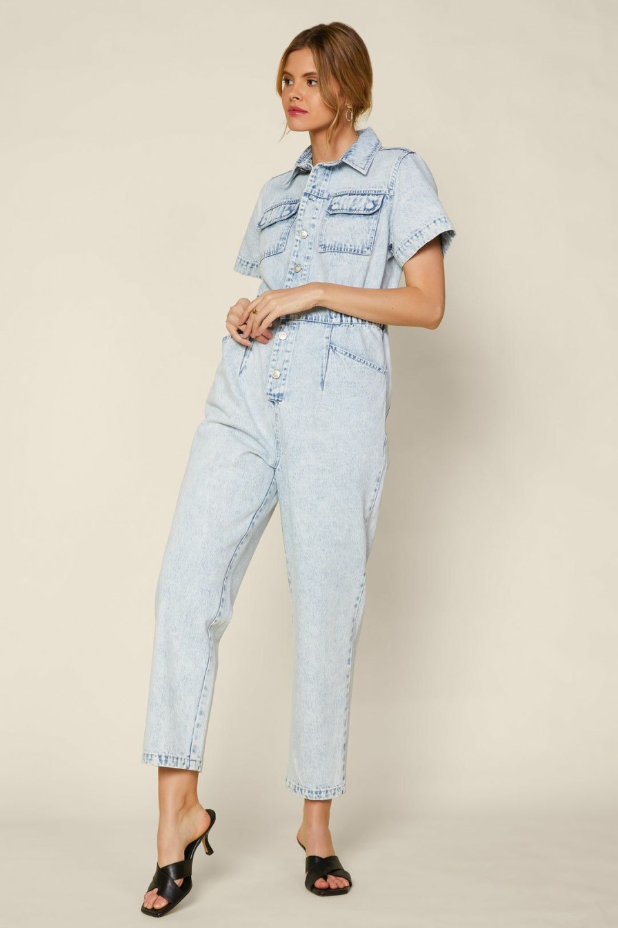 Clothing Skies Are Blue | Skies Are Blue Denim Utility Jumpsuit New In Clothing Light Denim