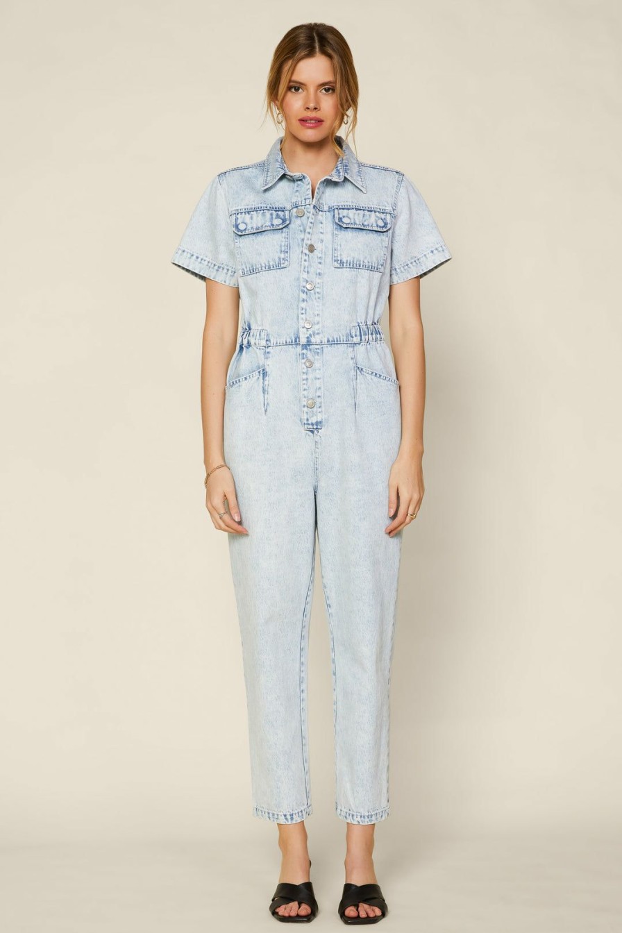 Clothing Skies Are Blue | Skies Are Blue Denim Utility Jumpsuit New In Clothing Light Denim