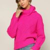 Clothing Skies Are Blue | Skies Are Blue Cozy Knit Turtleneck Sweater Clothing Hot Flamingo