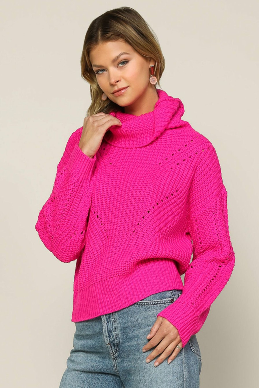 Clothing Skies Are Blue | Skies Are Blue Cozy Knit Turtleneck Sweater Clothing Hot Flamingo